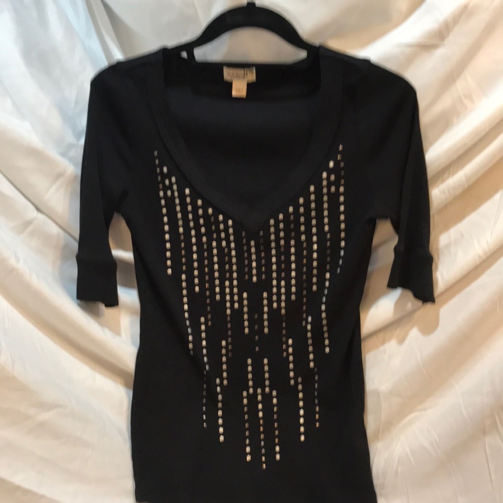 Black rib knit top with studs